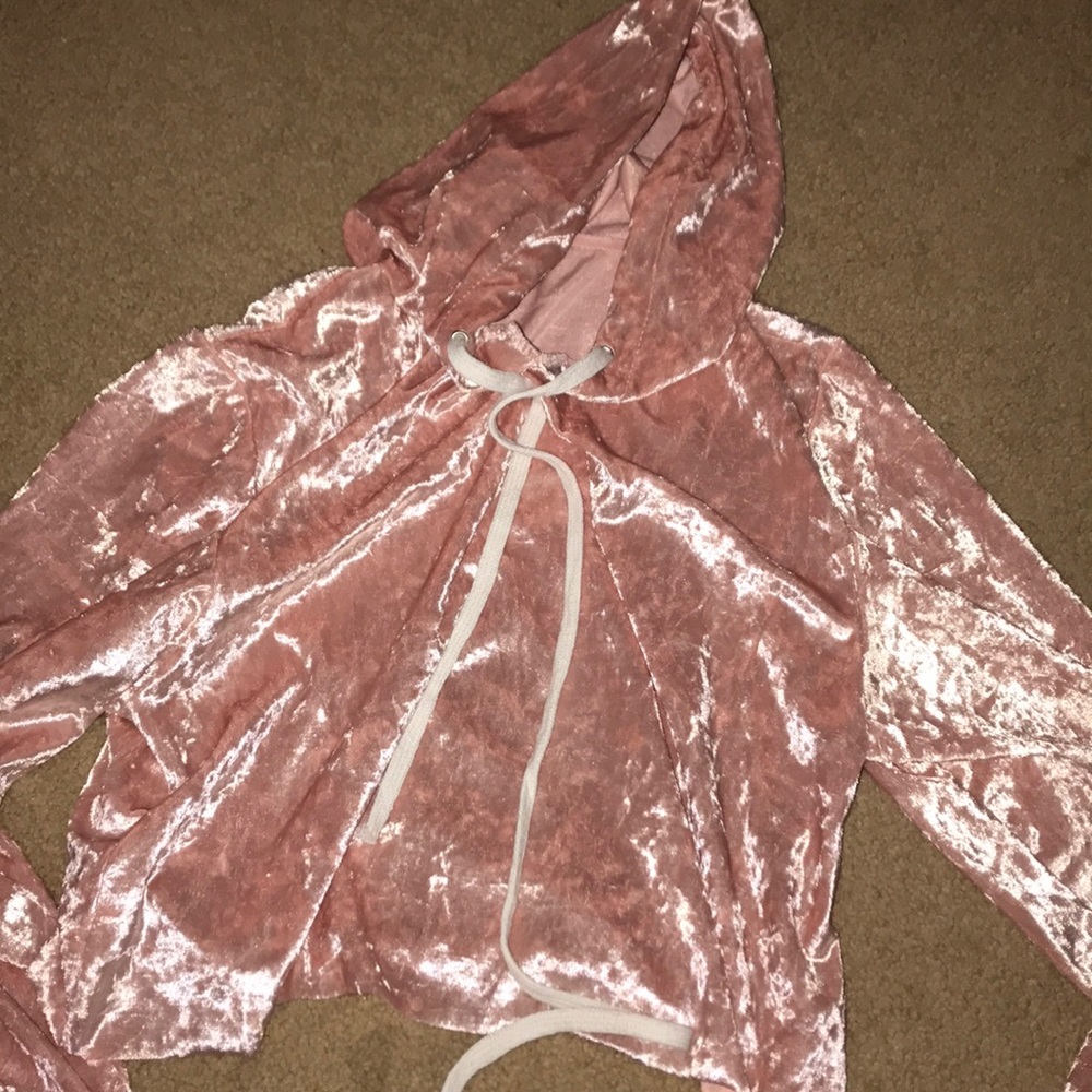 Light Pink Crushed Velvet Cropped Hoodie